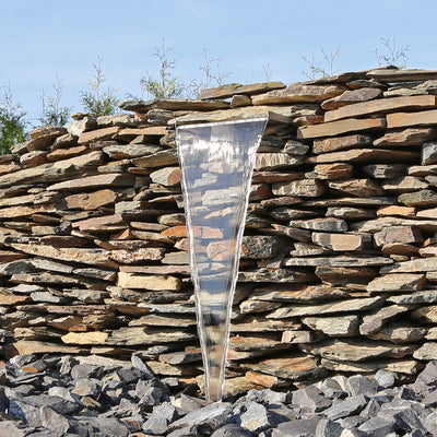 CLGarden Wasserfall Edelstahl Element 30cm breit mit weisser LED Beleuchtung für Garten Bachlauf Nat