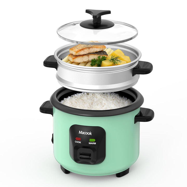 0.6 L Mini-Reiskocher 3-Tassen ungekocht, Macook Tragbarer Antihaft-Reis-Kocher, mit Aluminium-Dampf