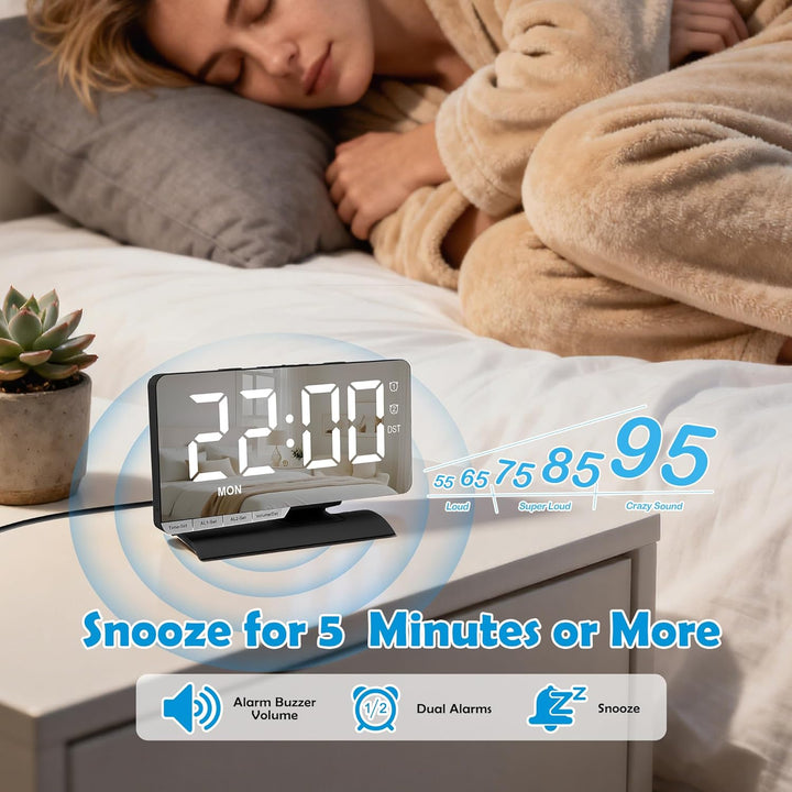 Sukeen Wecker Digital, LED Digital Uhr, 7,3" Tischuhr mit Schlummerfunktion, Zwei Weckzeiten, Wochen