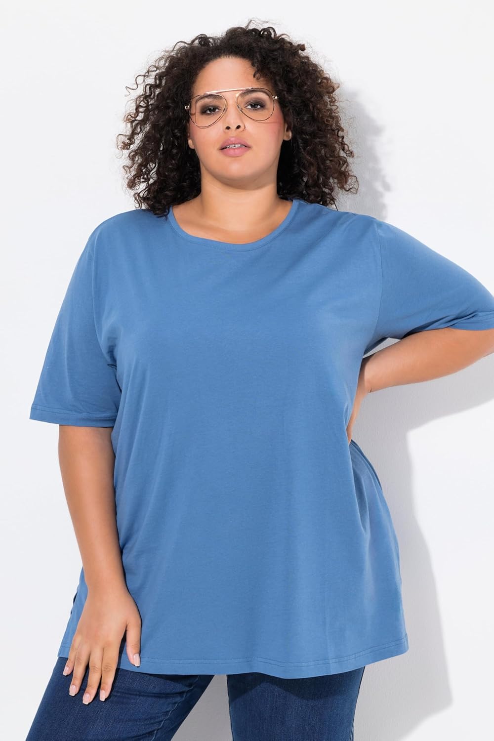 Ulla Popken Damen grosse Grössen Übergrössen Plus Size T-Shirt, Rundhalsausschnitt, Relaxed, Halbarm