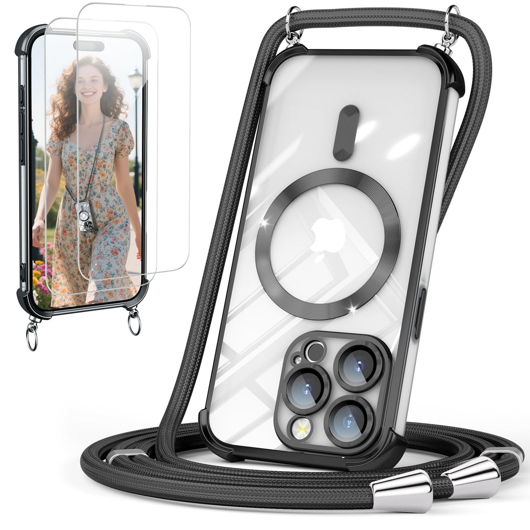 GOODVISH Handykette für iPhone 15 Pro Hülle mit Band, mit 2 Stück Schutzfolie, Necklace Handyhülle m
