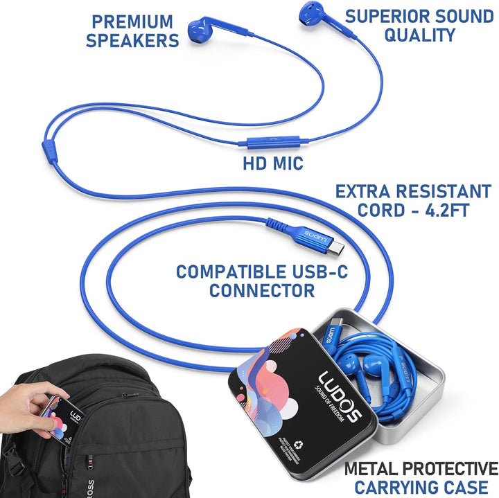 LUDOS FEROX USB C Kopfhörer, 5 Jahre Garantie für iPhone 16 15 Pro Max Plus Samsung Galaxy S24 S23 U