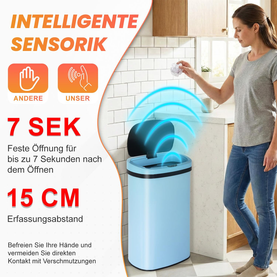FDW Mülleimer mit Sensor & Deckel, Edelstahl, 50 L Küchenmülleimer, Smart, Automatisch, Berührungslo