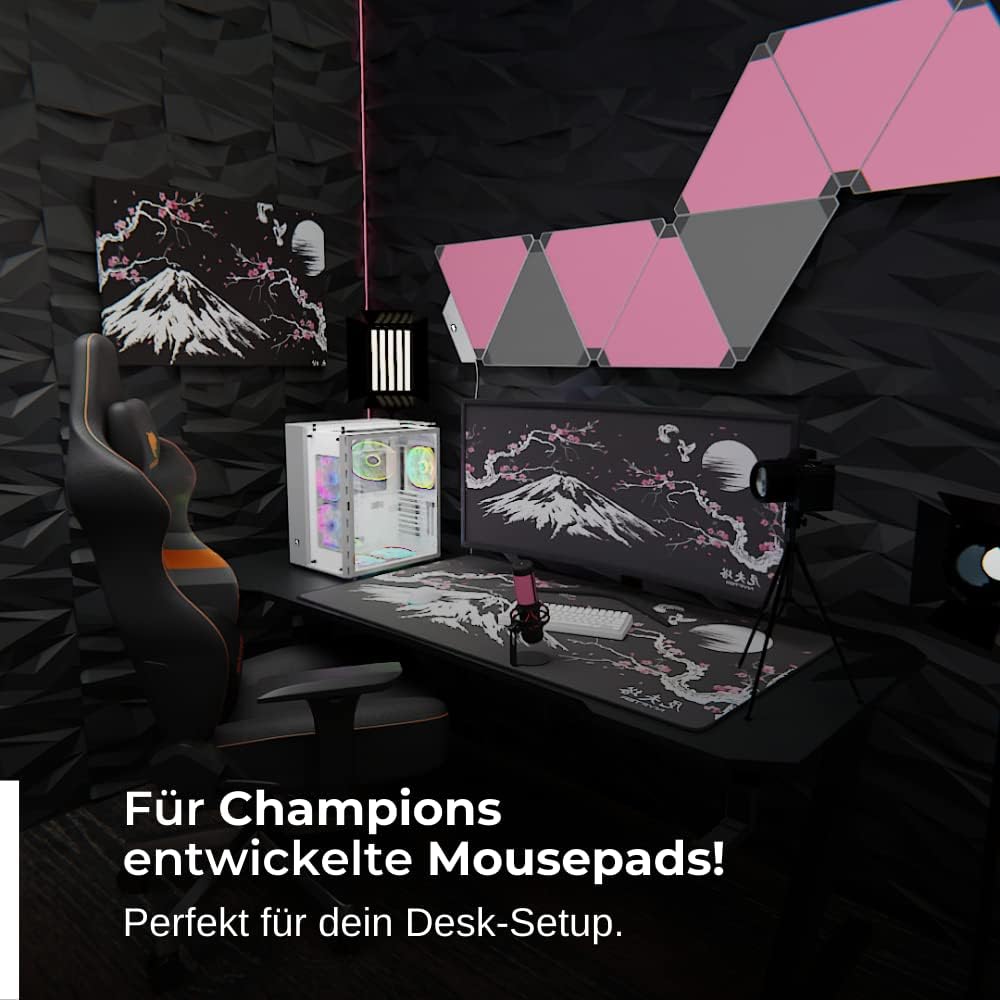 Nyfter - 3XL Gaming Mauspad Sakura Schwarz 1200 x 600mm Premium Fuji Mousepad Size Gross vernähte Ka