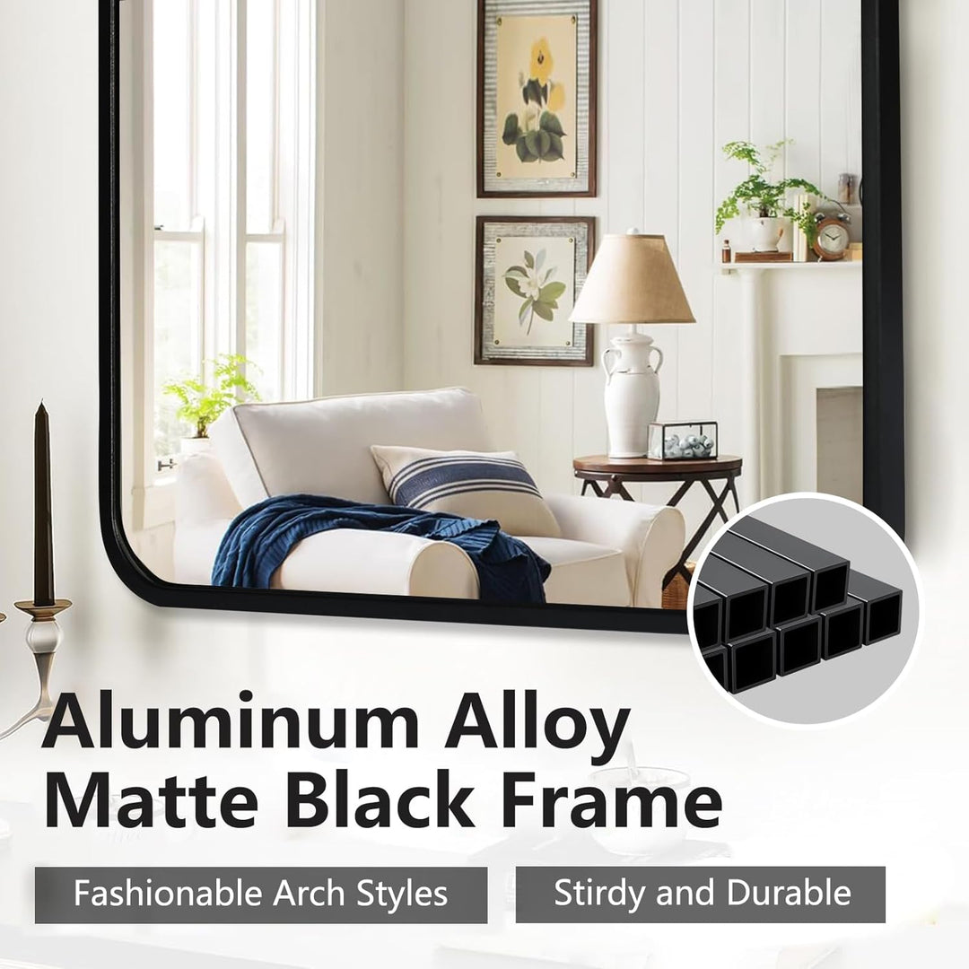 Schwarzer Quadratischer Wandspiegel mit Aluminiumrahmen - 70x50 cm Moderner Badezimmerspiegel für Ba