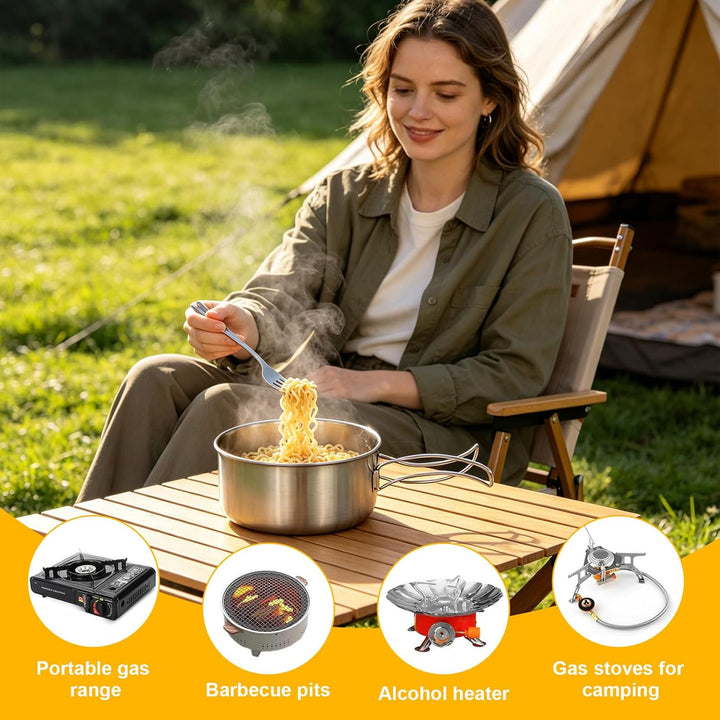 Camping Kochgeschirr Set, Camping Geschirr Set Edelstahl Camping Topf mit Pfanne Outdoor Kochgeschir