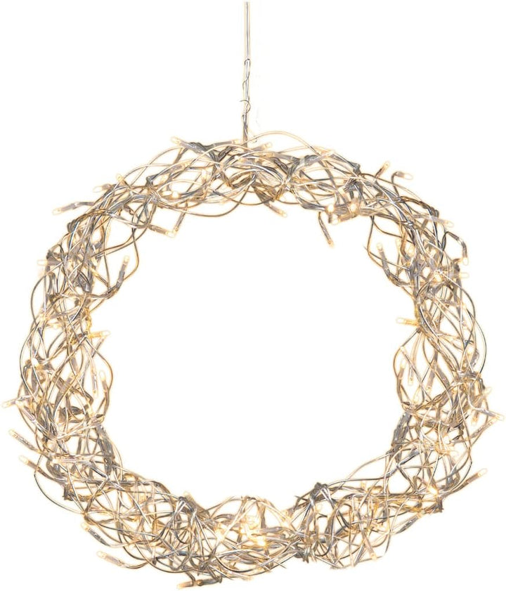 Star Trading Curly LED Wreath Window Light Christmas Warm White Made of Wire and Plastic in Silver T
