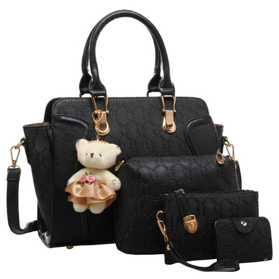 FiveloveTwoDamen 4Tlg. Handtaschen Set Umhängetasche Schultertasche Tasche PU Shopper Clutch Kartenh