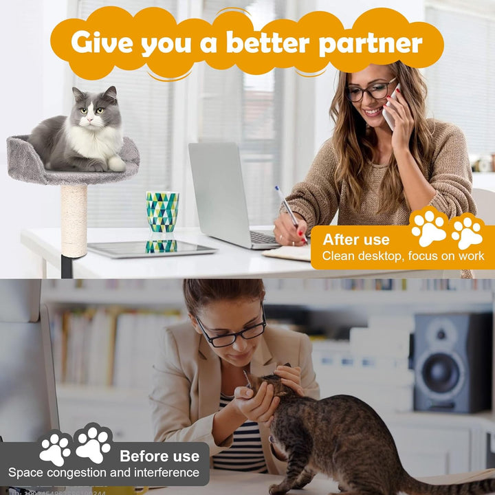 Hivexagon Katzen-Schreibtischbett mit Kratzsäule und weicher Plüschpolsterung. Ermöglicht Ihrer Katz
