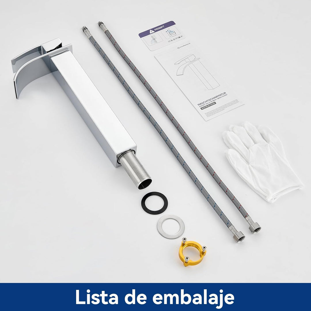 CECIPA Wasserhahn Bad Hoch, Waschtischarmatur Wasserfall, Armatur Badezimmer Edelstahl, Waschbecken