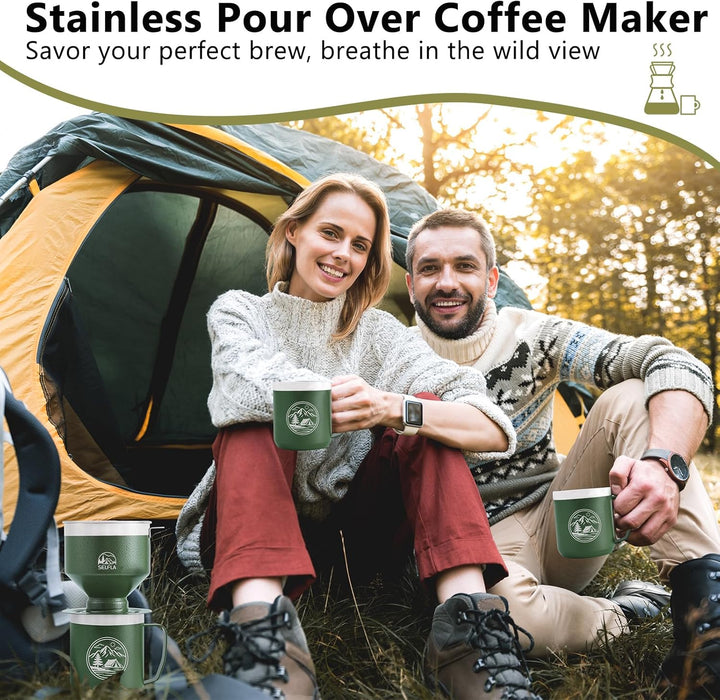 Edelstahl-Kaffeefilter, Wiederverwendbarer Tropfer für Isolierbecher, Papierselbsttragend für Wander