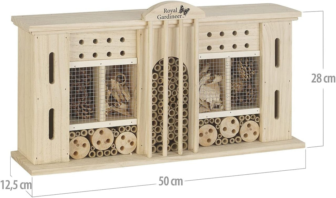 Royal Gardineer Bienenhaus: XXL-Naturholz-Insektenhotel und Nisthilfe Grand Hotel, 28 x 50 cm (Luxus