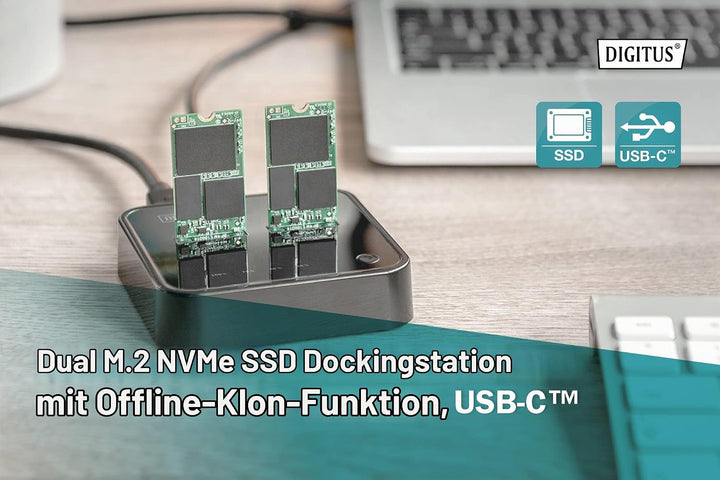 DIGITUS USB Typ-C 3.1 Duale M.2 NVMe SSD-Dockingstation - M.2-Modultyp 22110, 2280, 2260, 2242 - M/B
