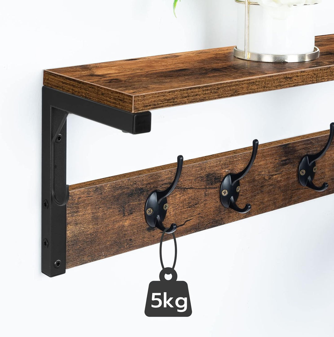 HOOBRO Wandgarderobe, Wandregal mit 7 Haken und Ablage, Hängeregal mit Garderobenleisten, Wandmontag