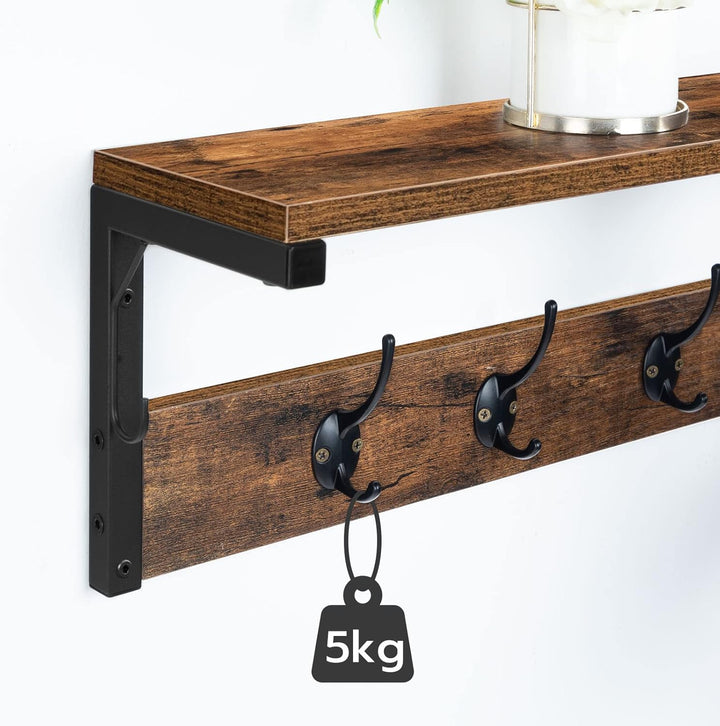 HOOBRO Wandgarderobe, Wandregal mit 7 Haken und Ablage, Hängeregal mit Garderobenleisten, Wandmontag