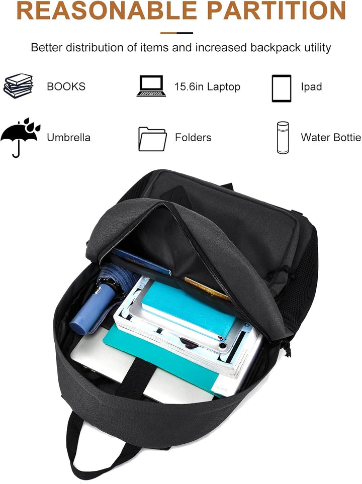 Schwarzer Rucksack für Schule Teens Jungen Mädchen, leichte Casual Rucksäcke für Männer und Frauen,