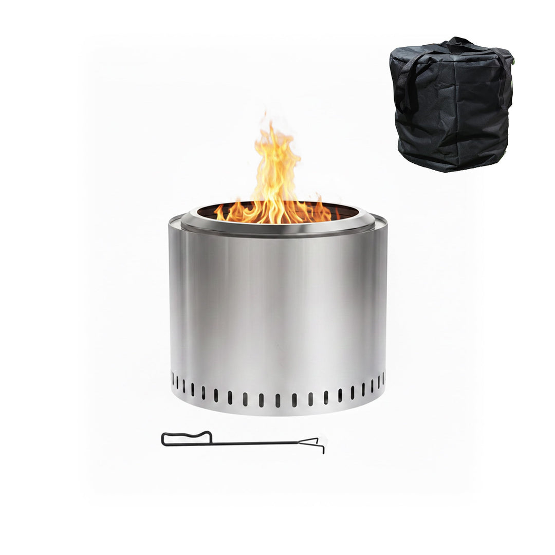 Relaxdays Feuerschale ohne Rauch, Edelstahl, HxD 40,5 x 49 cm, Standfuss &amp; Aschebehälter, rauchfreie