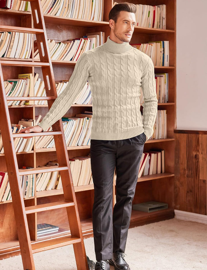 COOFANDY Herren Rollkragen Pullover Basic Strickpullover Zopfmuster Sweatershirt Männer Pullover Swe