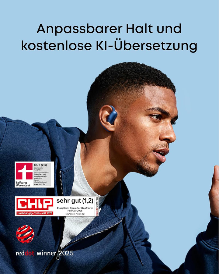 soundcore AeroFit 2 by Anker, Open-Ear Kopfhörer, KI-Übersetzung, anpassbare Ohrbügel, Fester Halt,