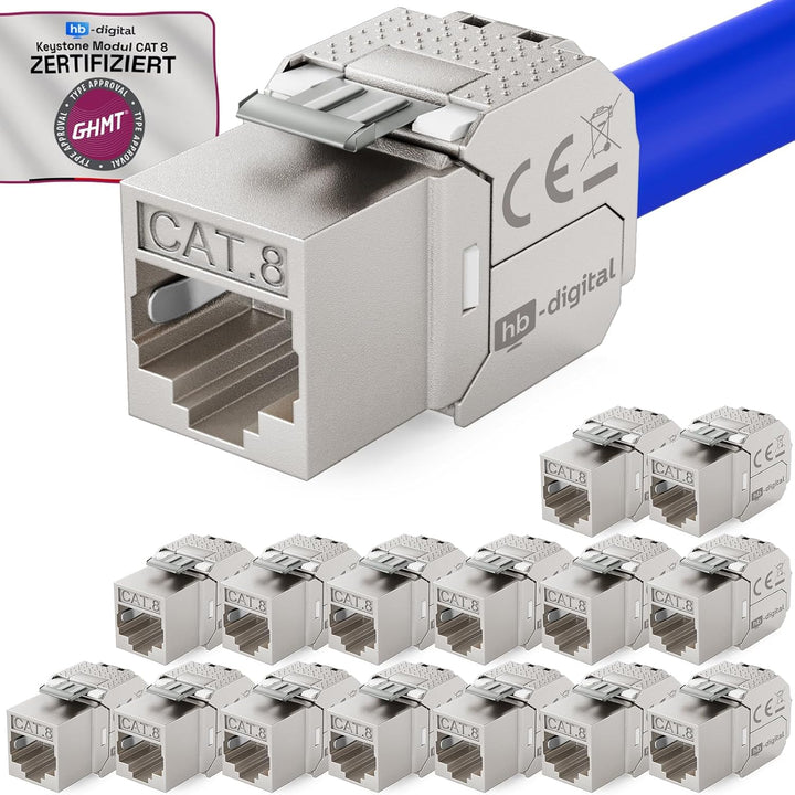 16x Cat.8.1 Keystone cat8 Jack RJ45 Buchse Modul 2000 MHz 40Gbit vollgeschirmt werkzeuglos STP RJ-45
