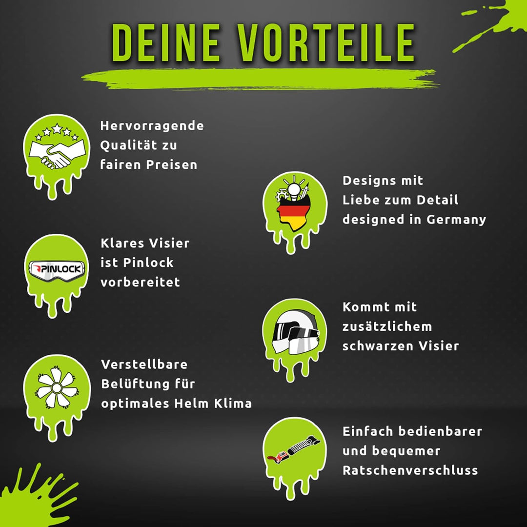 Broken Head BeProud Sport Grün Motorradhelm Mit 2 Visieren (Klares + Schwarzem Visier) - Integralhel