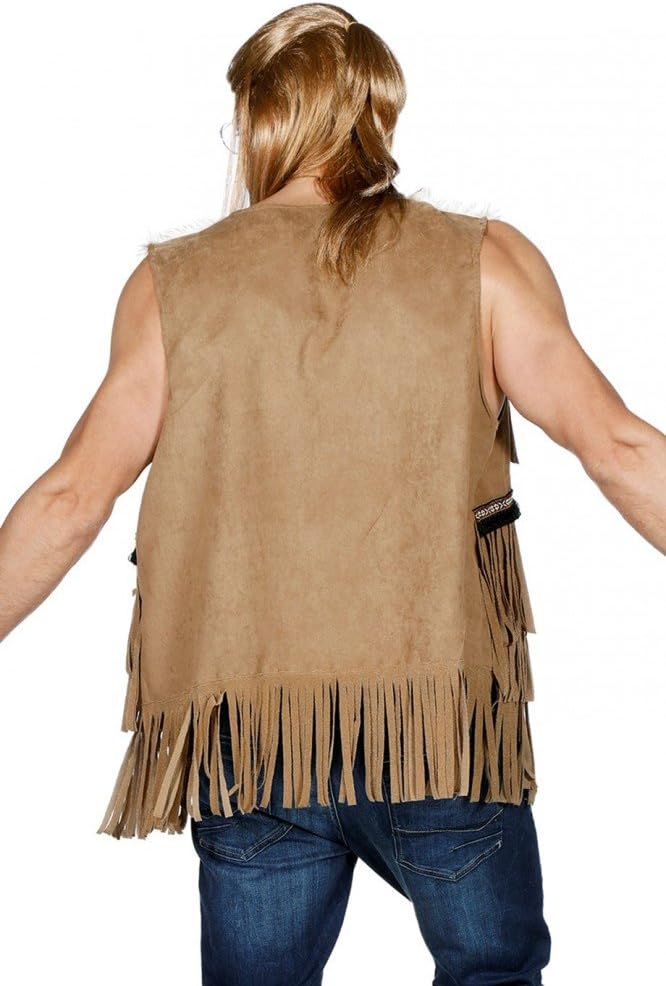 shoperama Fransen-Weste in Wildleder-Optik für Hippie und Indianer Herren Kostüm 70er 60er 48 Braun/