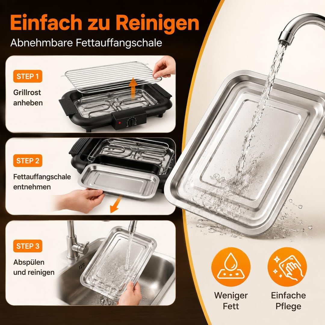 Elektrogrill Tischgrill 2000W Rauchfrei Kompakt Balkon Küche Schwarz | 2000W Schnelles Aufheizen, Vo