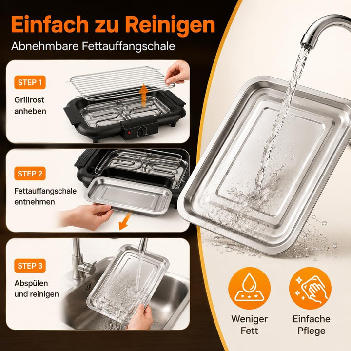 Elektrogrill Tischgrill 2000W Rauchfrei Kompakt Balkon Küche Schwarz | 2000W Schnelles Aufheizen, Vo