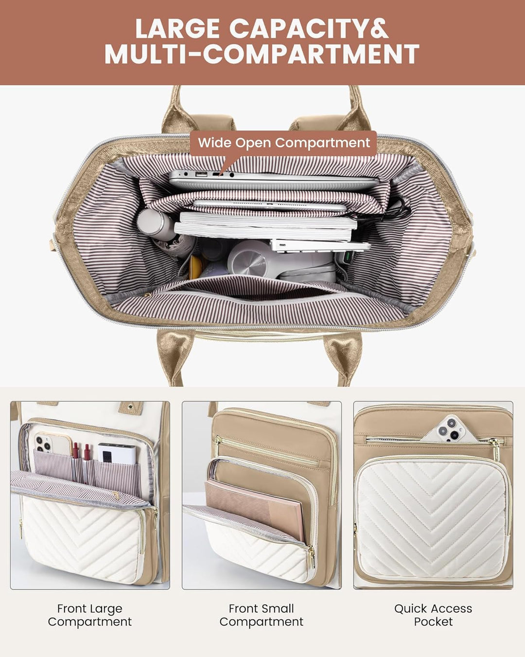 LOVEVOOK Rucksack Damen Gross, 17,3 Zoll Laptop Schulrucksack Mädchen Wasserdicht, Elegant Reiseruck