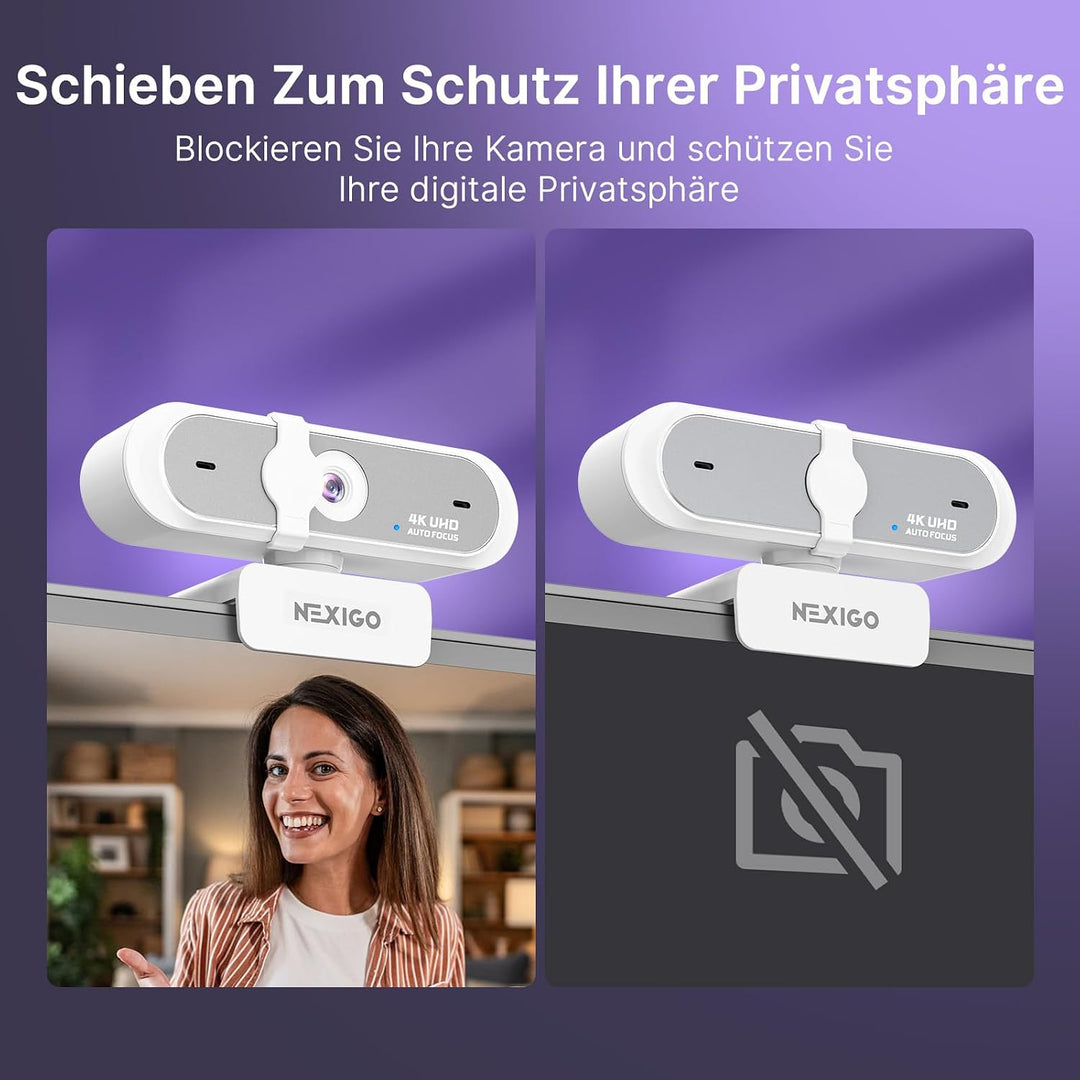 NexiGo N660P Pro 4K Webcam mit Verzerrungsfreier Linse, 1080P 60 FPS Autofokus, 3DNR, Geräuschunterd