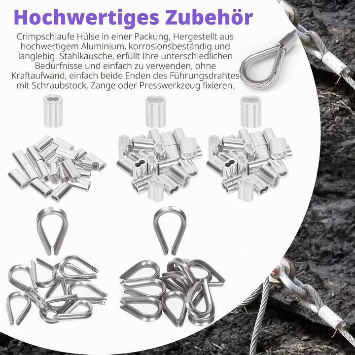 Swpeet 165Pcs Beruf Bis zu 2.2mm Drahtseil Crimpwerkzeug und Kabelschneider, Aluminium Doppel Crimps