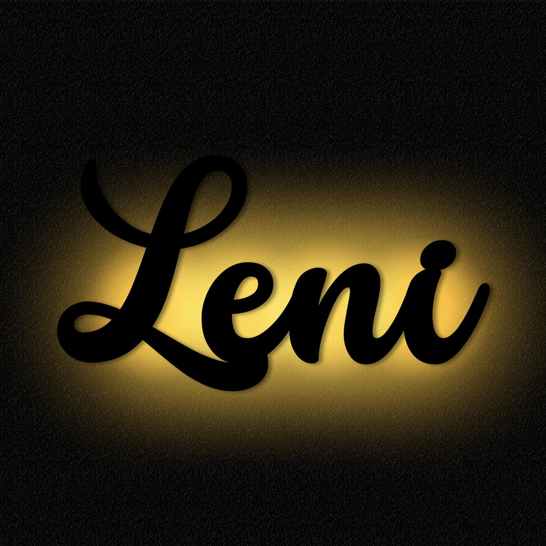 Namofactur Namenslampe Holz Name Leni Schriftzug I Wandlampe Geschenk Kinder & Erwachsene Wohnzimmer