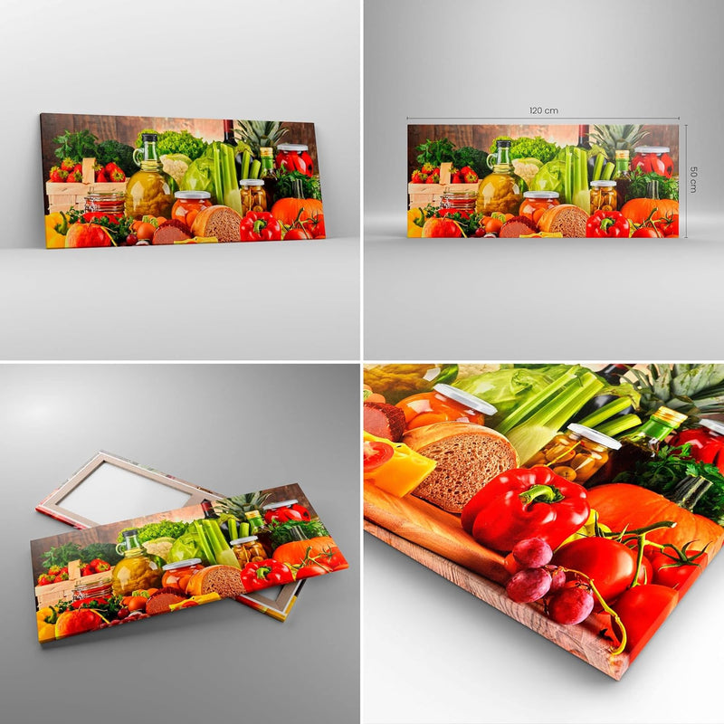 Wandbilder Dekoration Wohnzimmer Lebensmittel Gemüse Brokkoli Fleisch Bilder auf Leinwand 120x50cm L