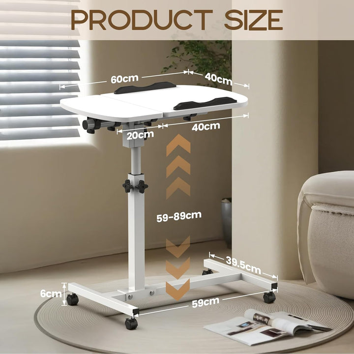 Soontrans Betttisch auf Rollen, 60×40cm, Laptoptisch Höhenverstellbar, Beistelltisch Bett mit Mehrer