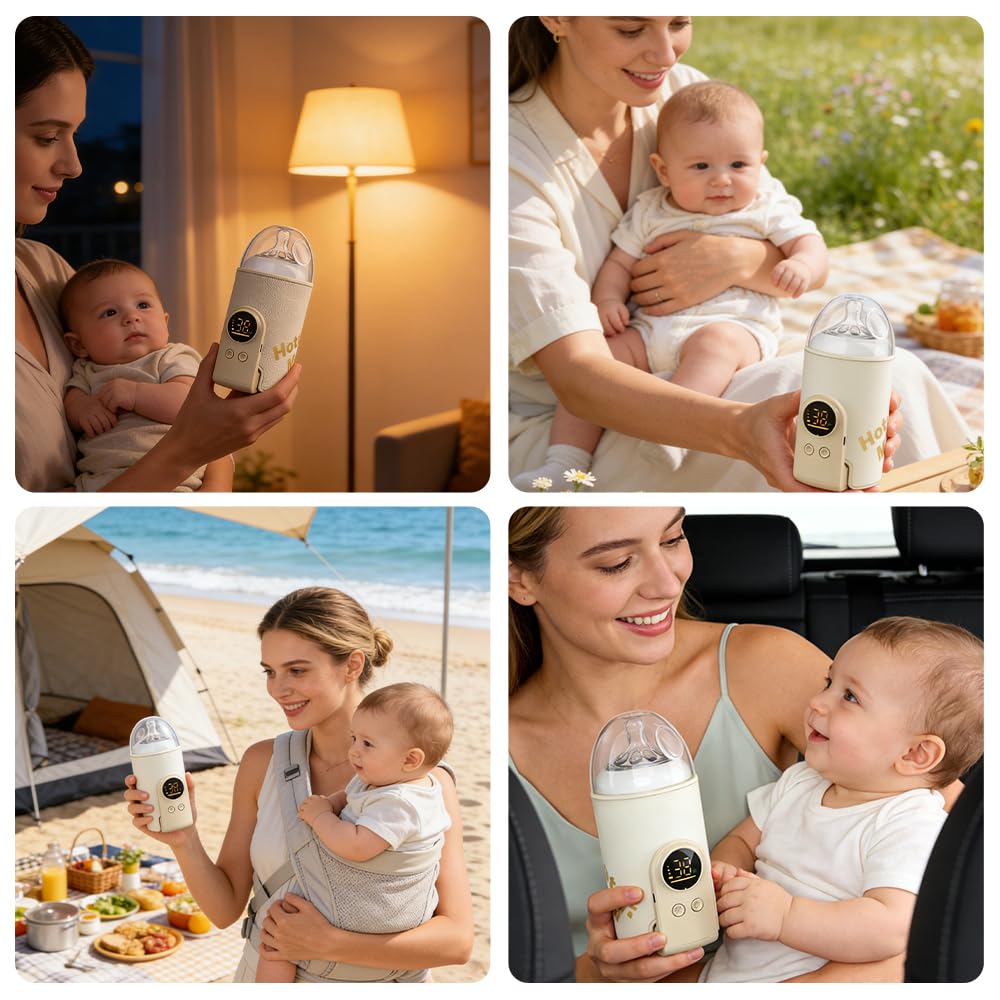 Flaschenwärmer Baby unterwegs, 8000mAh Akku Tragbarer Flaschenwärmer Baby Mit LCD-Display &amp; Nachtlic