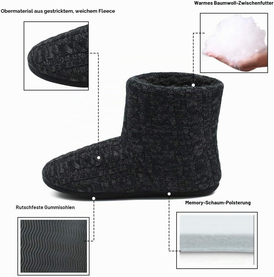 COFACE Herren Hüttenschuhe Lammfell Winter Hausschuhe Warme Plüsch Gefütterte Hausstiefel Männer Hau