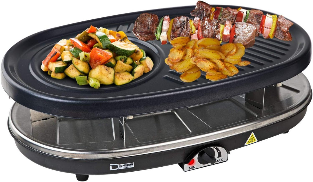 Raclette Grill 3 in 1 Garen Crepes Maker Heisser Stein für 8 Personen 1500 Watt