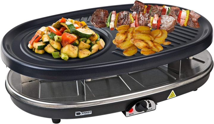 Raclette Grill 3 in 1 Garen Crepes Maker Heisser Stein für 8 Personen 1500 Watt