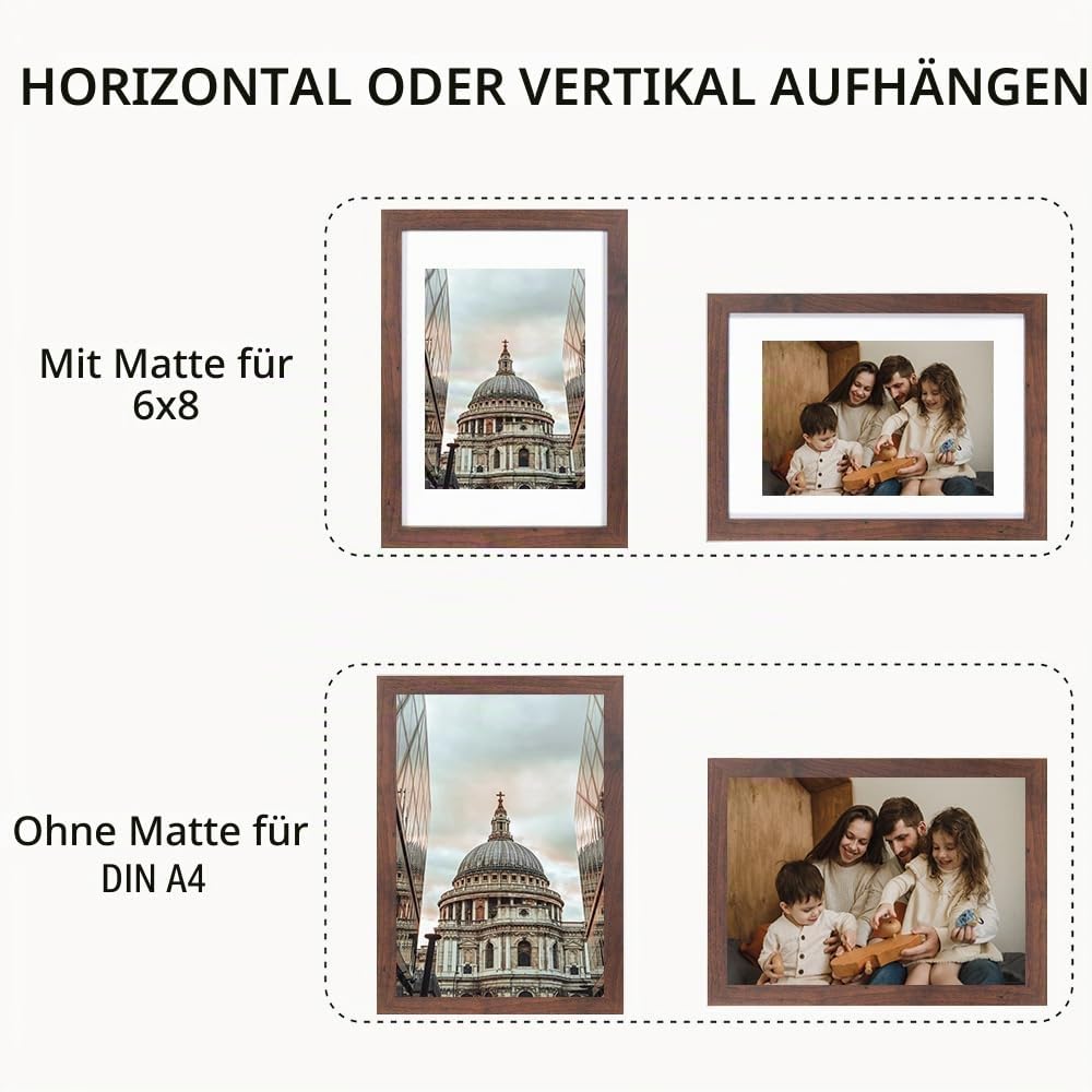 Bilderrahmen aus Walnussholz A4 mit Passepartout, 3er-Set, A4-Rahmen, A4-Bilderrahmen, A4-Posterrahm