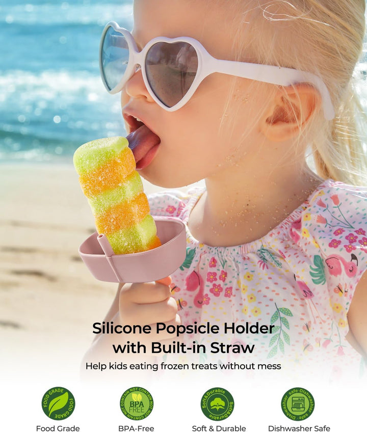 3 Stück Tropffrei Eis am Stiel-Halter für Kinder, Silikon Eislutscher Halter mit Strohhalm, BPA-Frei
