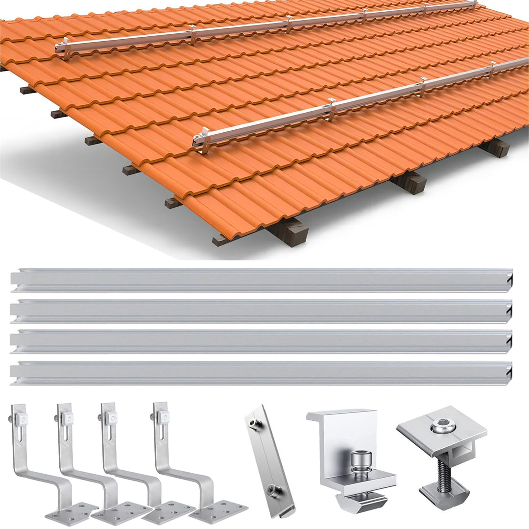Solarpanel Ziegeldach Montage Set für 2 PV Schiene 1500MM mit Dachhaken, PV-Profil Aluprofil Befesti