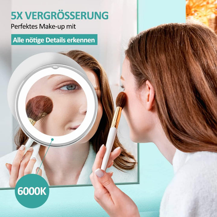 EMKE Schminkspiegel mit Beleuchtung mit 5 Fach Vergrösserungsspiegel, Weiss schminkspiegel mit licht