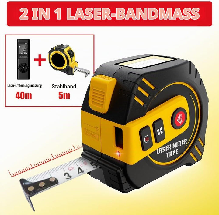 REVASRI Digitales Massband, 40 m Laser Entfernungsmesser &amp; 5m Massband, Echtzeit-Digitalanzeige Einh