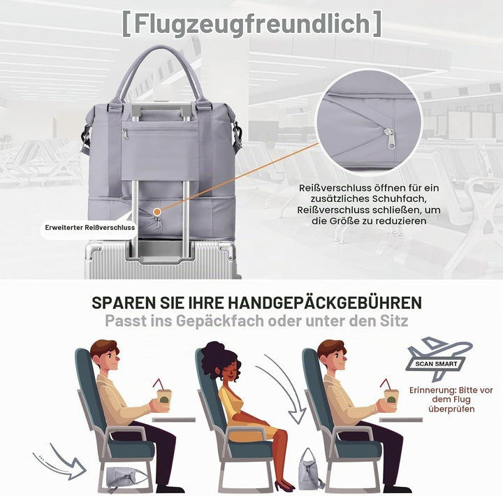SEAFEW Reisetasche Klein, 40x20x25 Ryanair Handgepäck Tasche für Flugzeug Weekender Sporttasche Dame
