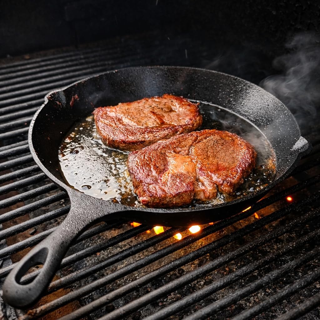 Geda Grill Gusseisenpfanne 30cm, eingebrannt Pfanne Gusseisen Induktion, Cast Iron Pan, Gusspfanne,