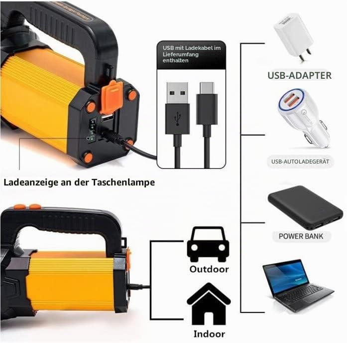MAYTHANK Super Helle Led Suchscheinwerfer Wiederaufladbare Taschenlampe Batterien betrieben 10000mah