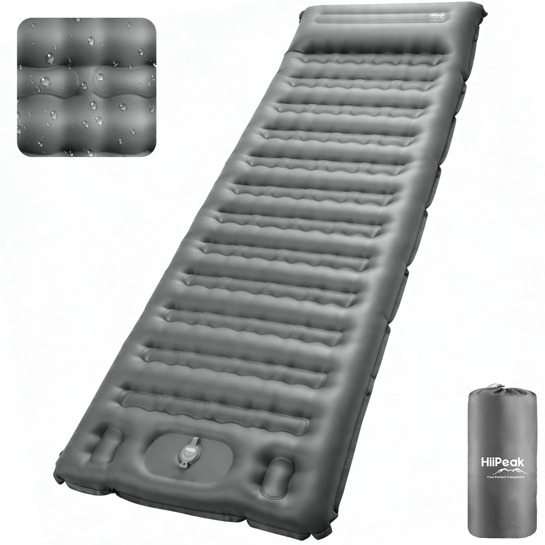 HiiPeak Ultraleichte Isomatte aufblasend - Luftmatratze Camping mit integrierter Fusspumpe & Kissen,