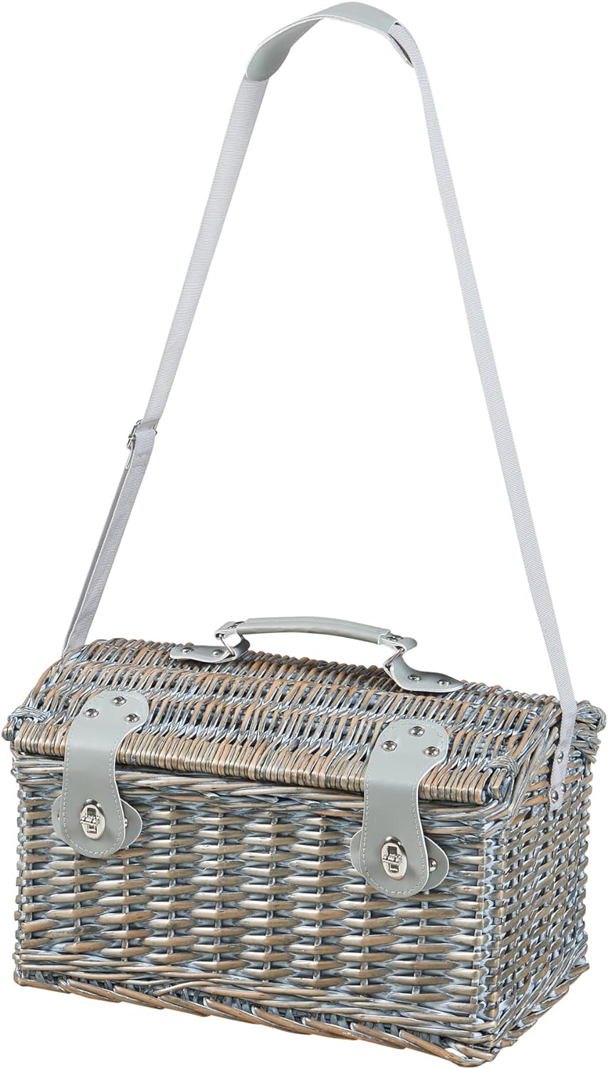 casa.pro Picknickkorb Folldal Komplettset für 2 Personen mit Kühltasche Weidenkorb Picknickset aus G