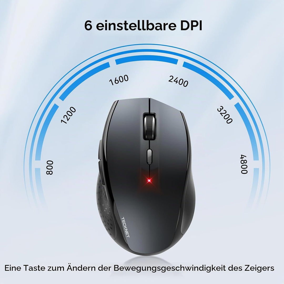 TECKNET Silent Maus Kabellose, 4800DPI 2.4GHz Leise Funkmaus mit Nano Empfänger, Side Control, Ohne