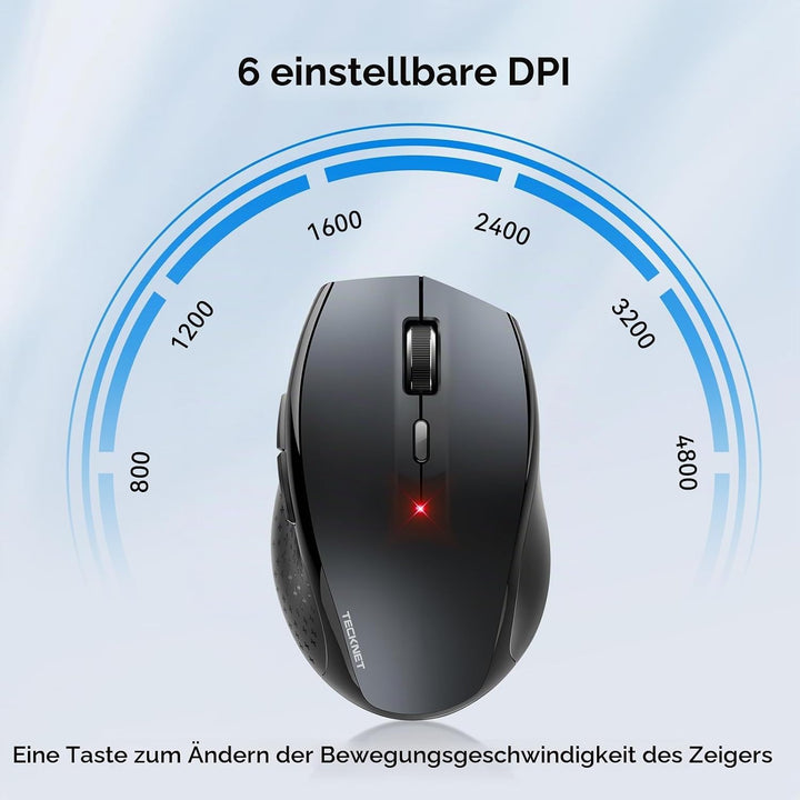 TECKNET Silent Maus Kabellose, 4800DPI 2.4GHz Leise Funkmaus mit Nano Empfänger, Side Control, Ohne